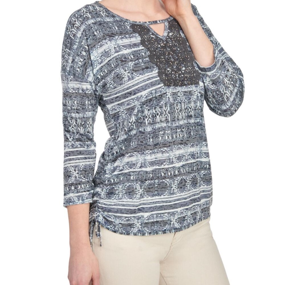 Licorice 3/4 sleeve zoe Ikat Top  NWT